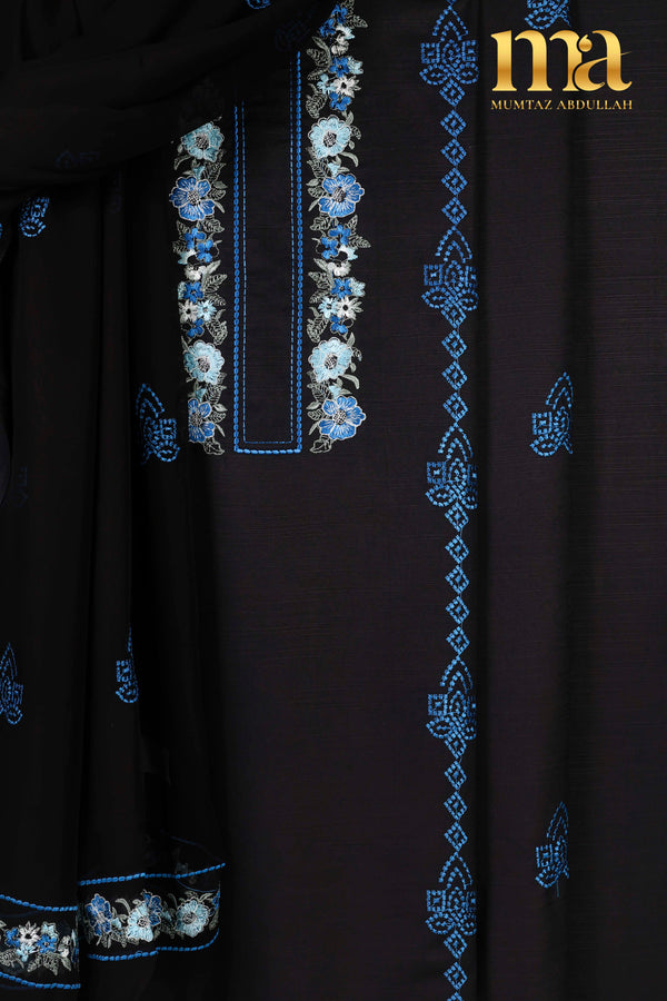 Winter Embroidered Suit with Chiffon Dupatta Z-598 BLK