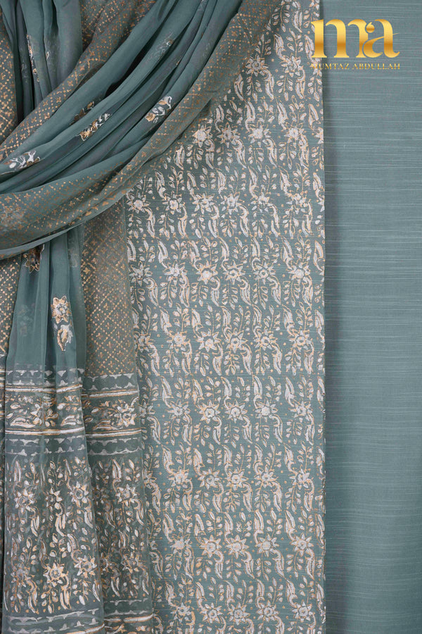 Block Printed Winter Suit with Chiffon Dupatta BP-292-SG