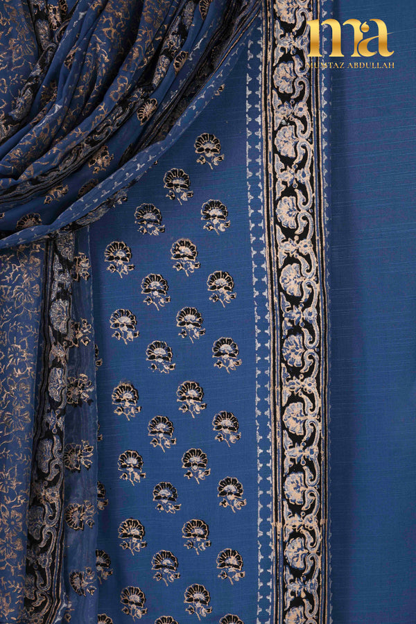 Block Printed Winter Suit with Chiffon Dupatta BP-240-BL