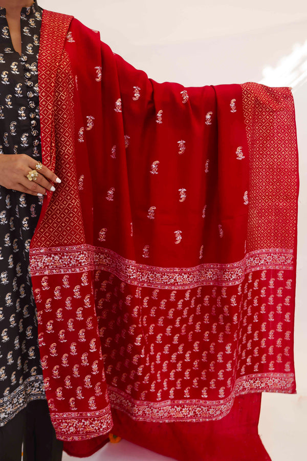 Shawl - Block Printed - Maroon