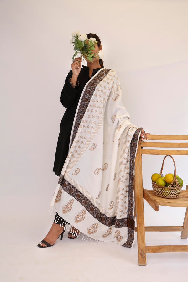 Shawl - Block Printed - White