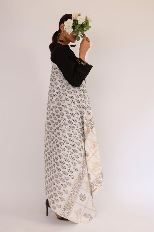 Shawl - Block Printed - White