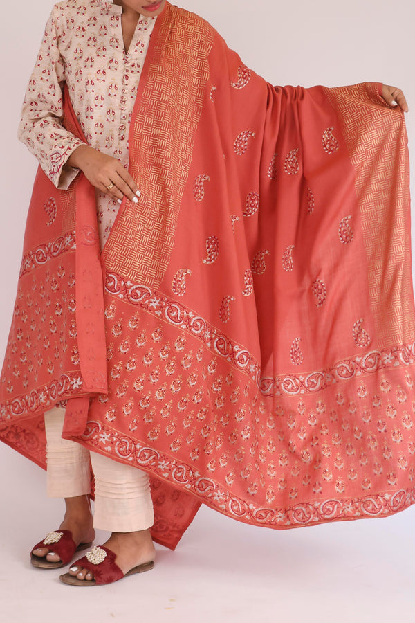 Shawl - Block Printed - Pink