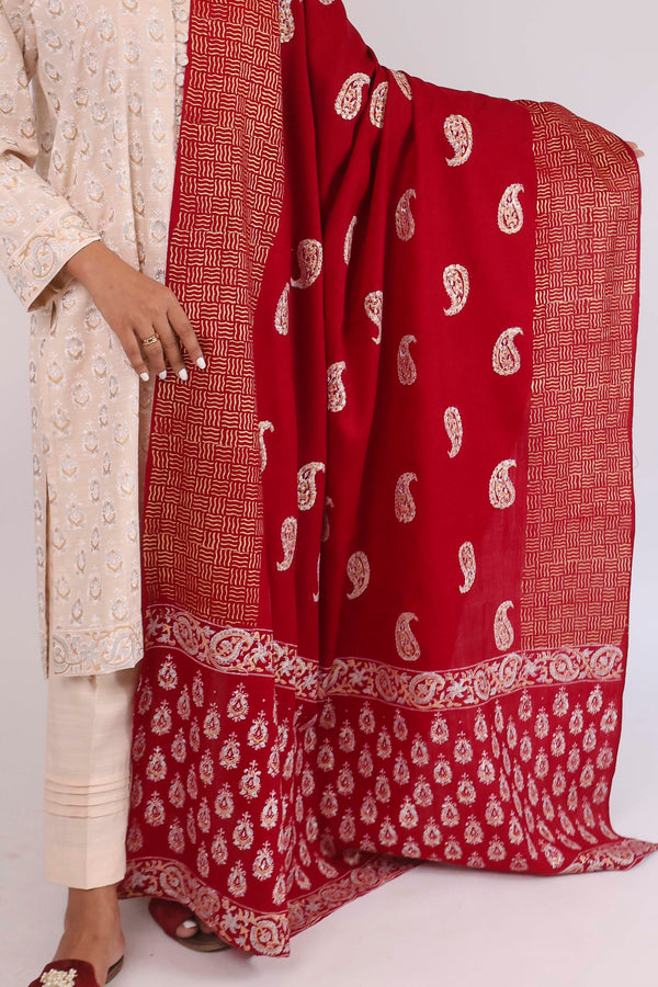 Shawl - Block Printed - Maroon