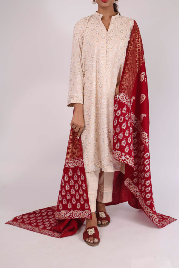 Winter Block Print Suit with Shawl BP-271 FNM