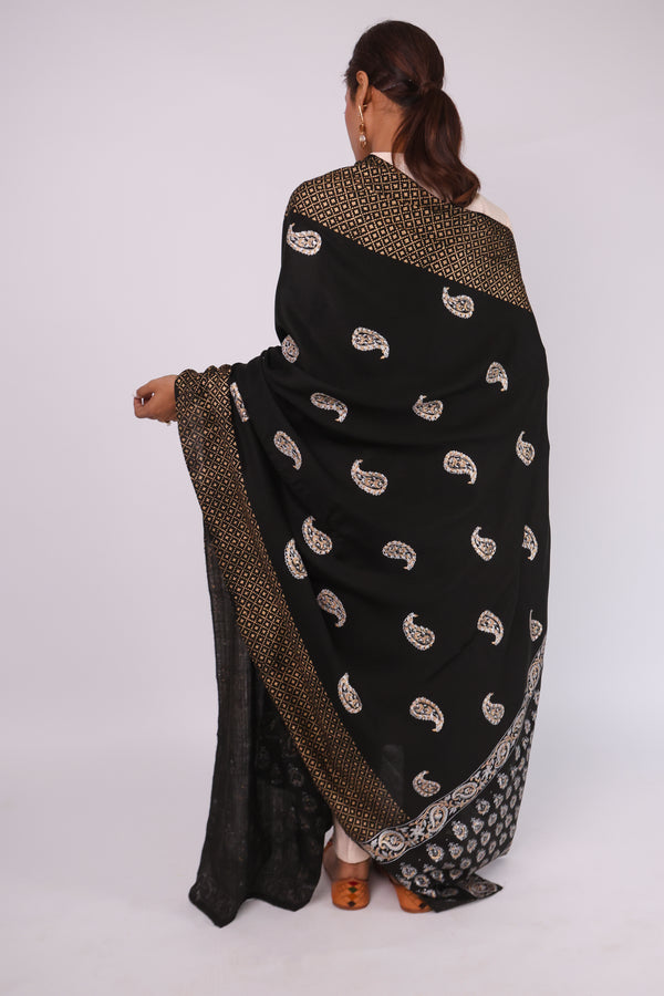 Shawl - Block Printed - Black