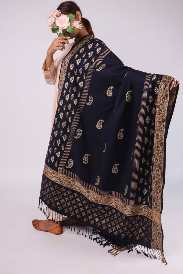 Shawl - Block Printed - Navy Blue