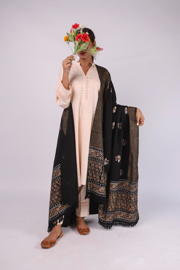 Shawl - Block Printed - Black