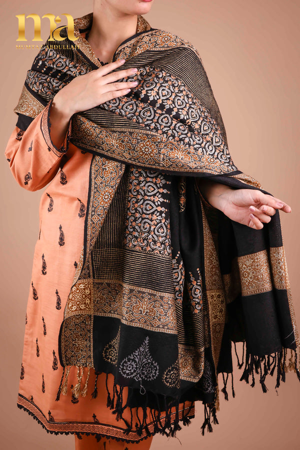 Shawl - Block Printed - Black