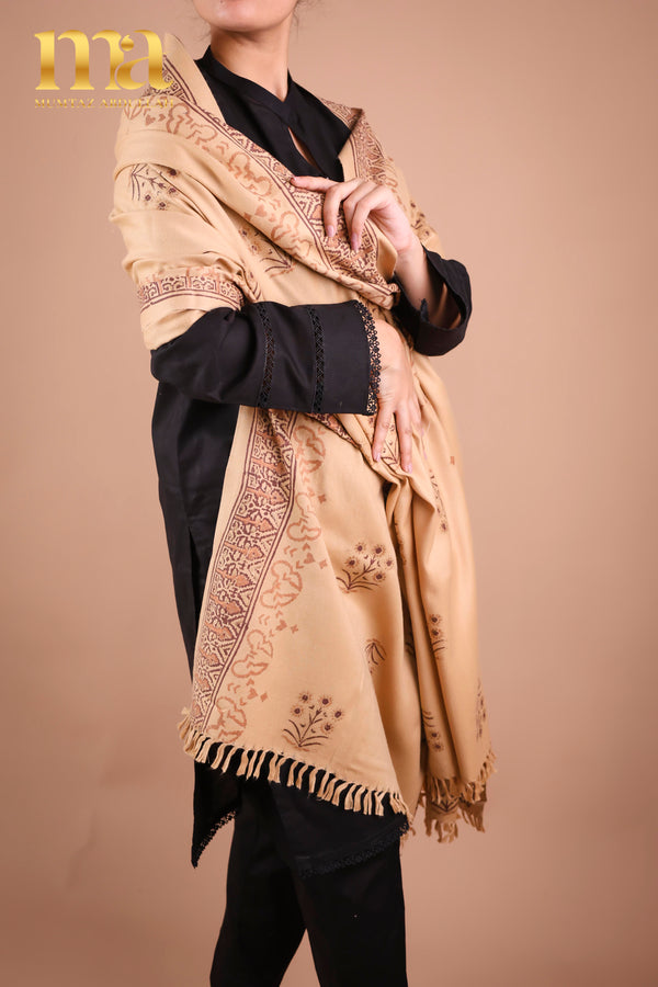 Shawl - Block Printed - Beige