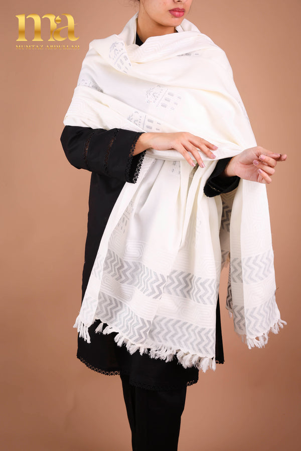 Shawl - Block Printed - White