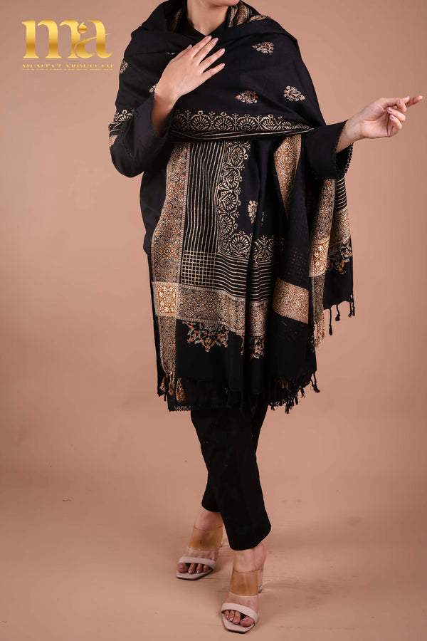 Shawl - Block Printed - Black