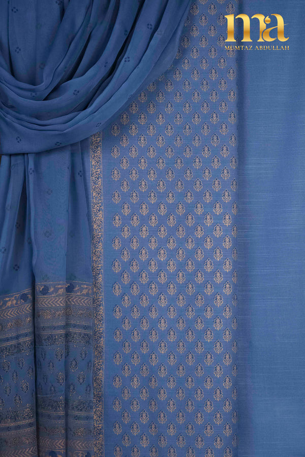 Gold Printed Winter Suit with Chiffon Dupatta BP-282-SK BL