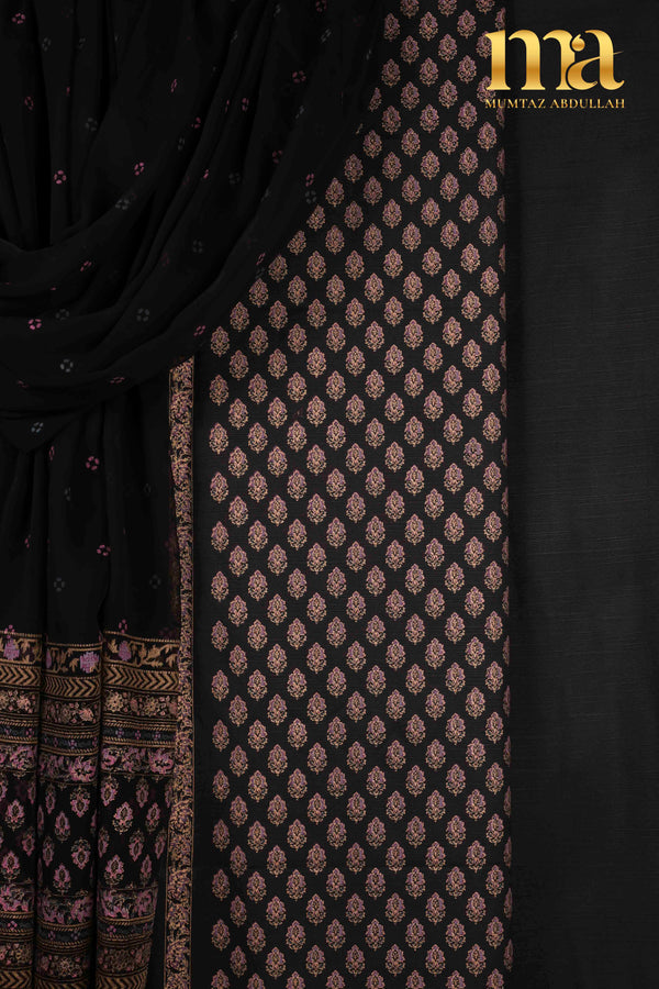 Gold Printed Winter Suit with Chiffon Dupatta BP-282-SK BK