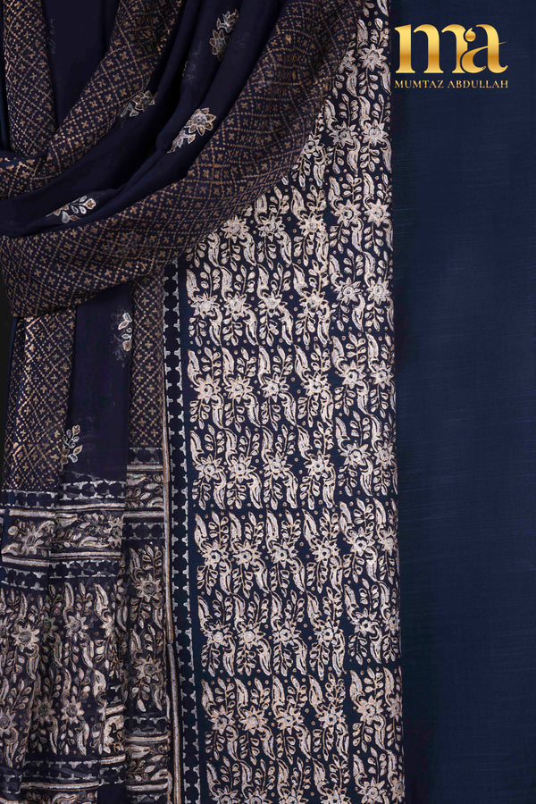 Block Printed Winter Suit with Chiffon Dupatta BP-292-SK NB