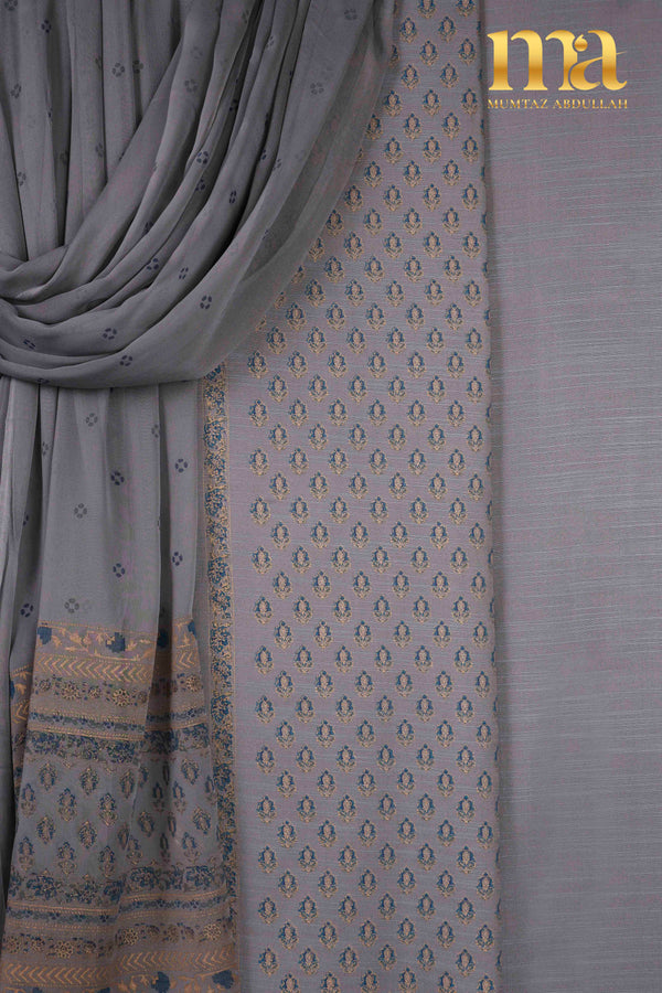 Gold Printed Winter Suit with Chiffon Dupatta BP-282-SK GY