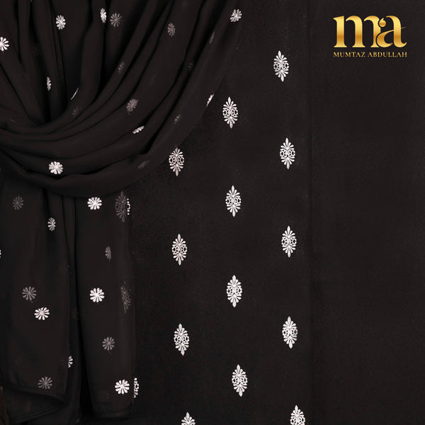 Embroidered Lawn Suit with Chiffon Dupatta U-1840 BLK