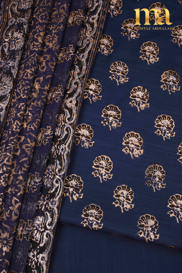 Block Printed Winter Suit with Chiffon Dupatta BP-240-SK NB