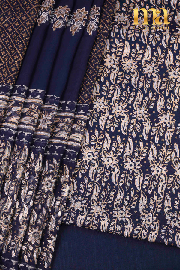 Block Printed Winter Suit with Chiffon Dupatta BP-292-SK NB