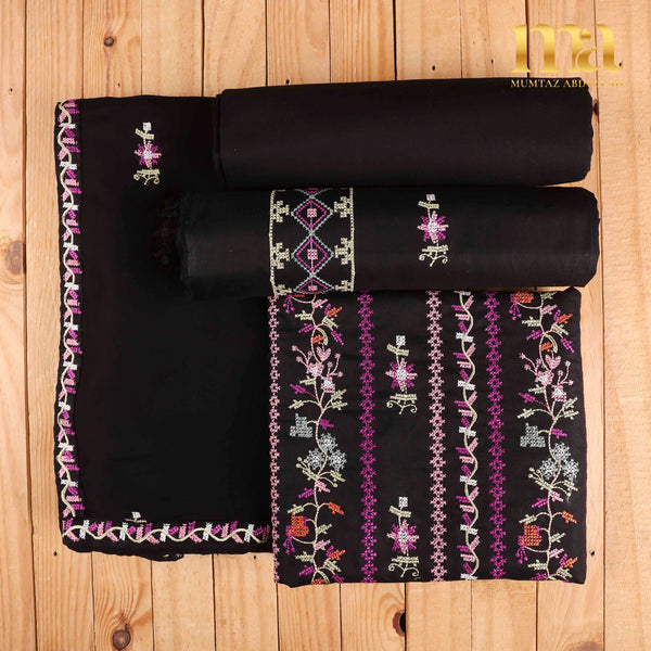 Embroidered Winter Suit with Chiffon Dupatta U-3000 KL BLK