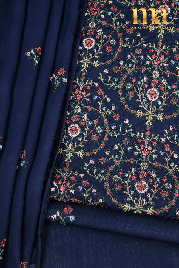 Winter Embroidered Suit with Chiffon Dupatta U-1418-NB