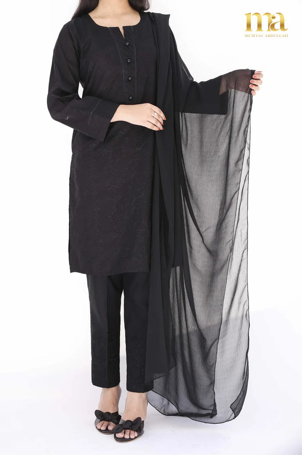Plain - Dupatta - Plain Black